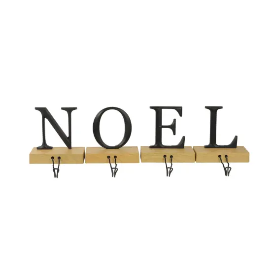 Northlight Metal Lettered "NOEL" Christmas Wooden Stocking Holders - 6" - Set of 4 Brown {1}