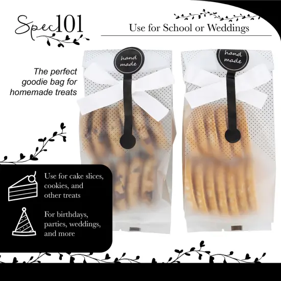 Spec101 Translucent Plastic Bags - 100pk Food Gift Bag with Stickers and Ribbon {3}