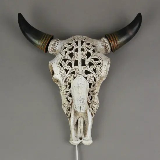 Western Steer Skull Wall Or Table Accent Lamp w/ Removable Metal Stand LED Bulb {6}