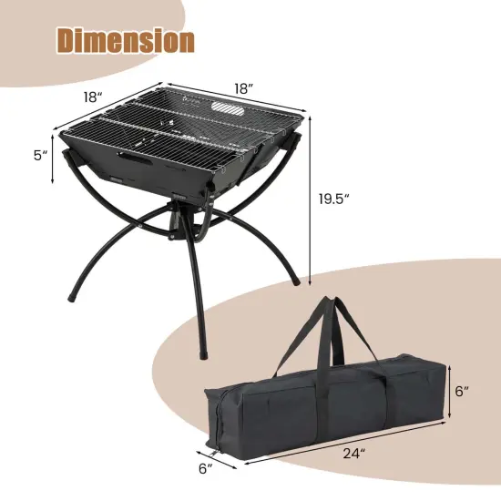 Costway 3-in-1 Portable Charcoal Grill Folding Camping Fire Pit with Carrying Bag & Gloves Black/Coffee {9}