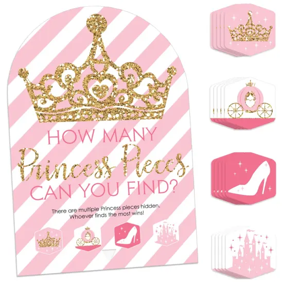 Big Dot of Happiness Little Princess Crown Pink Baby Shower or Birthday Party Scavenger Hunt - 1 Stand and 48 Game Pieces - Hide and Find Game {1}