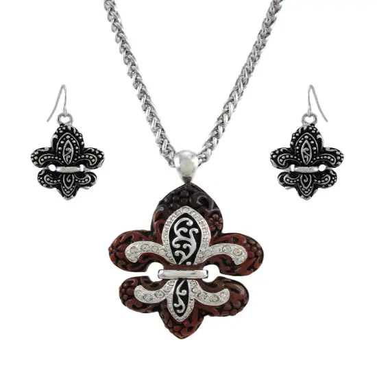 Fleur de Lis Necklace and Dangling Earrings Set {1}