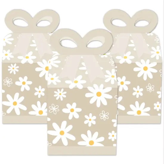 Big Dot of Happiness Tan Daisy Flowers - Square Favor Gift Boxes - Floral Party Bow Boxes - Set of 12 {3}