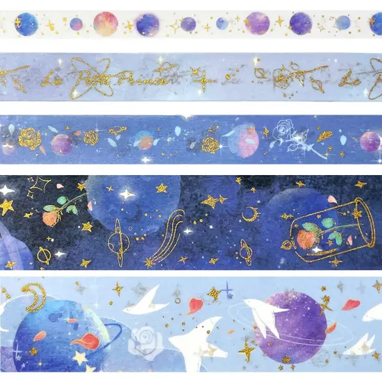 Wrapables Decorative Gold Foil Washi Tape and Sticker Set for Stationery, Diary, Card Making (10 Rolls & 10 Sheets) The Little Prince {5}