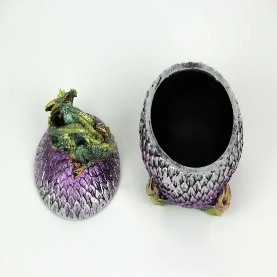 Hand Painted Green and Purple Sleeping Dragon On Egg Lidded Trinket Box {5}