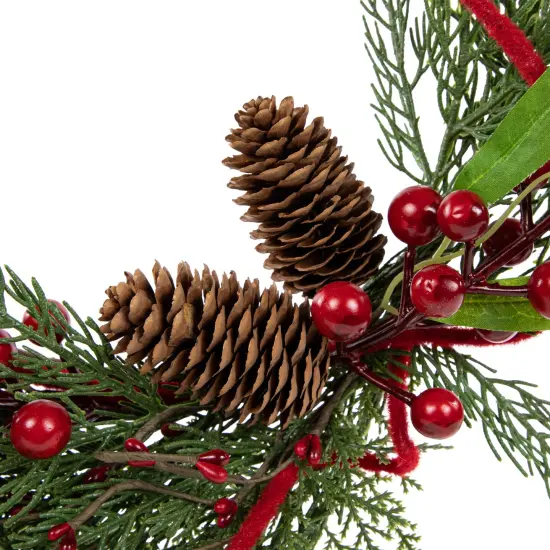 Northlight Real Touch&trade;️ Mixed Greenery and Berries Artificial Christmas Wreath- 18" - Unlit {6}