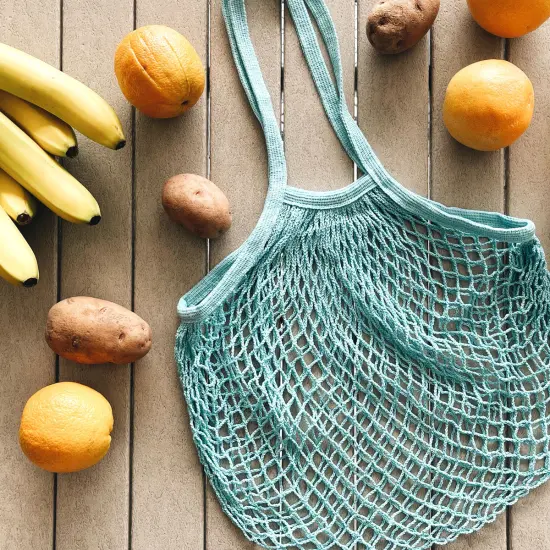 Wrapables Cotton Mesh Net Shopping Bag, Grocery Bag for Vegetables, Produce (Set of 3) Teal, Green, Black {4}