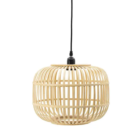 Mid-Century Modern Style Drum Shaped Bamboo Wooden Pendant Lamp {1}