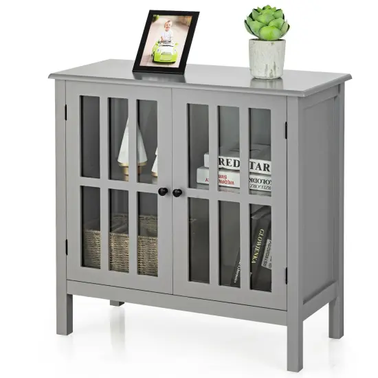 Glass Door Sideboard Console Storage Buffet Cabinet Grey {5}