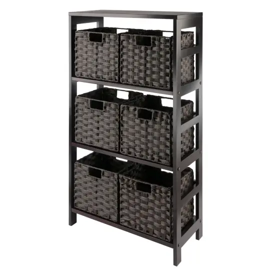 Contemporary Home Living 7 Pc Storage Shelf with 6 Foldable Woven Baskets - 42" - Espresso and Chocolate Brown {6}
