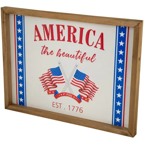 Northlight America the Beautiful Patriotic Framed Wall Sign - 15.75" Blue {4}