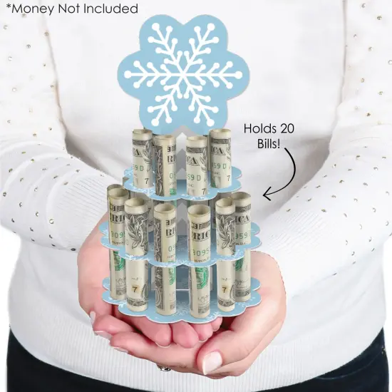 Big Dot of Happiness Winter Wonderland - DIY Snowflake Holiday Party and Winter Wedding Money Holder Gift - Cash Cake {4}