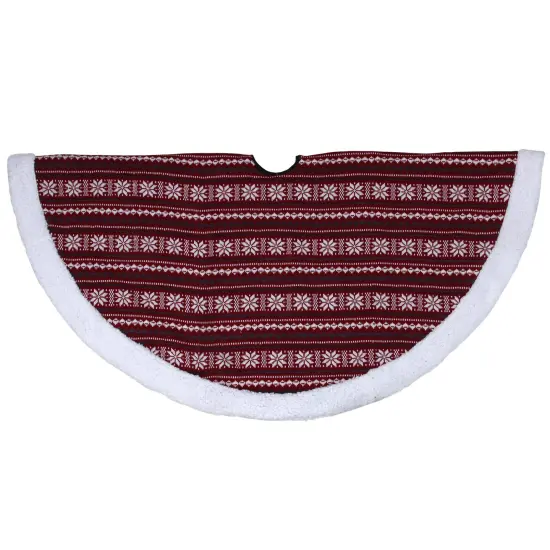 Northlight 48" Red and White Knitted Snowflake Lodge Christmas Tree Skirt {3}