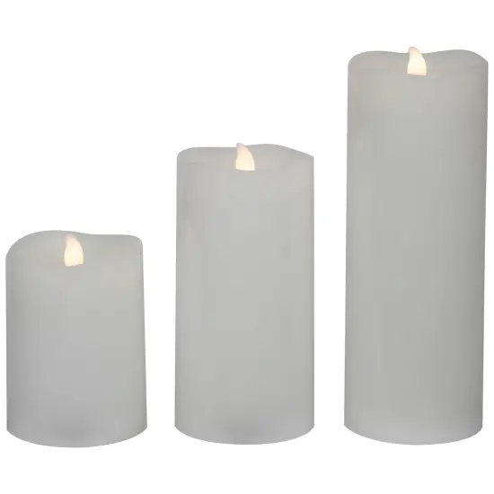 Northlight LED Flickering Flameless Wax Pillar Candles - 8" - White - Set of 3 {6}