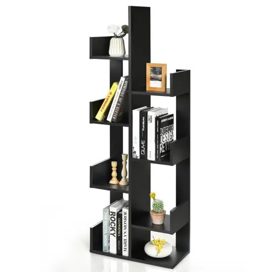 Costway 8-Shelf Bookcase Modern Tree Bookshelf Storage Decor Freestanding White/Black {1}