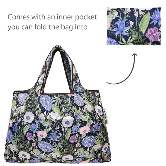 Wrapables Large & Small Foldable Tote Nylon Reusable Grocery Bags, Set of 2 Lavender Bouquet {5}