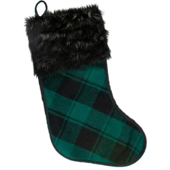 Northlight 19" Green and Black Plaid Christmas Stocking with Faux Fur {1}