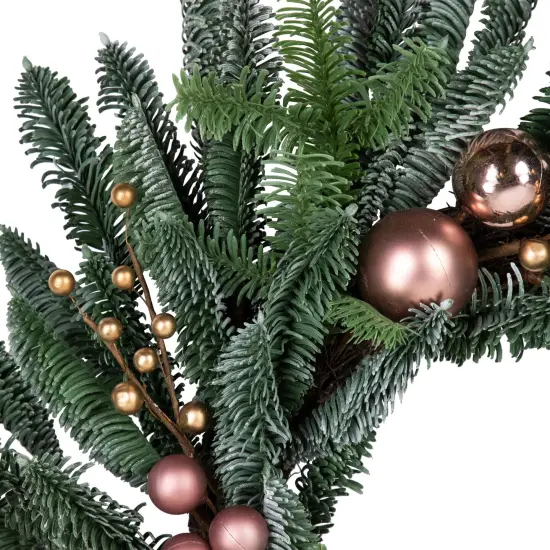 Northlight Ball Ornaments Artificial Christmas Wreath - 28" -Rose Gold - Unlit Green {6}