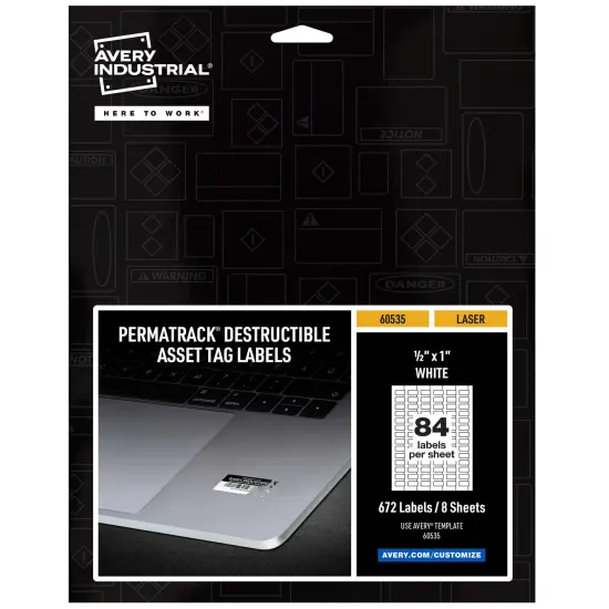 Avery PermaTrack Destructible Asset Tag Labels, 1/2" x 1", 672 Asset Tags (60535) {1}