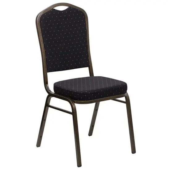Emma and Oliver Crown Back Stacking Banquet Dining Chair BlackFab/GoldVein {1}