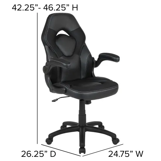 Emma and Oliver Gaming Desk and Racing Chair Set with Cup Holder and Headphone Hook Black {5}
