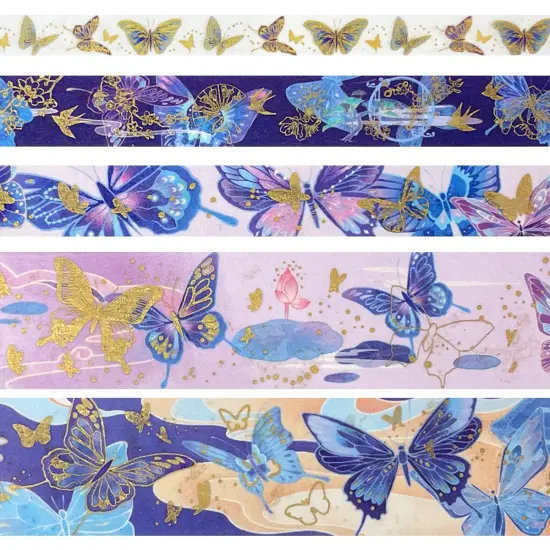 Wrapables Decorative Gold Foil Washi Tape and Sticker Set for Stationery, Diary, Card Making (10 Rolls & 10 Sheets) Butterflies {5}