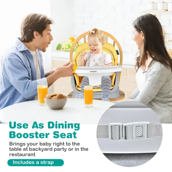 Babyjoy 8-in-1 Baby High Chair Convertible Dining Booster Seat withRemovable Tray Grey/Pink/Yellowith Strip/Black {4}