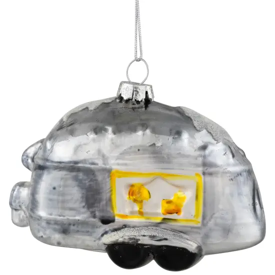 Northlight Teardrop Camper Glass Christmas Ornament - 4.25" - Silver {4}