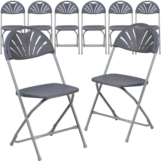 Emma and Oliver 8 Pack Wedding/Event Stackable Fan Back Plastic Folding Chair Charcoal {1}