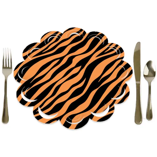 Big Dot of Happiness Tiger Print - Jungle Party Round Table Decorations - Paper Chargers - Place Setting For 12 {1}