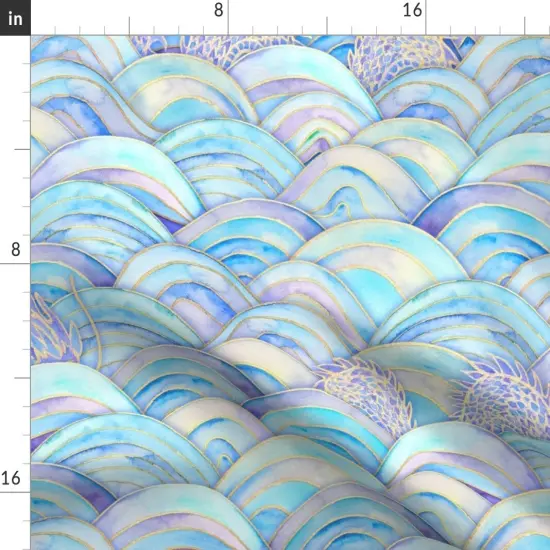 Various Fabrics by the Yard or Fat Quarter Watercolor Waves Sea Serpent Mythical Fantasy Dragon Pale Blue Lilac Custom Printed Fabric by Spoonflower {2}