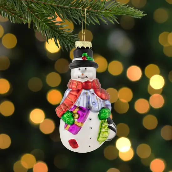 Northlight 5" Snowman with Presents Glass Hanging Christmas Ornament White {3}