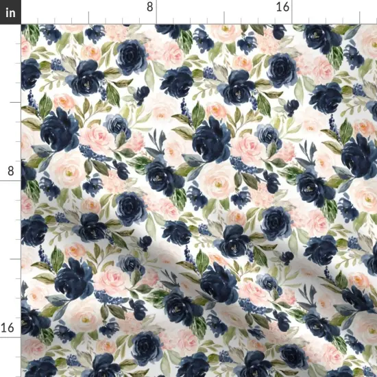 Various Fabrics by the Yard or Fat Quarter Beach Blossoms White Flowers Floral Rose Navy Spring Roses Blush Custom Printed Fabric by Spoonflower {2}