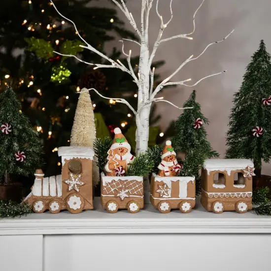 Northlight Frosted Snowflake Gingerbread Train Christmas Decoration - 5.5" - 4-Piece Brown {3}