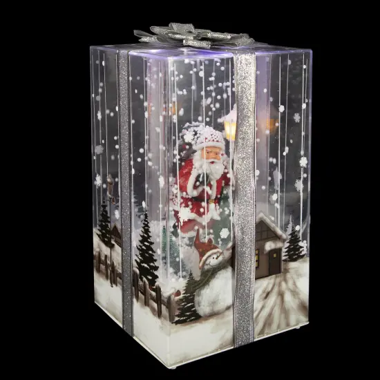 Northlight Lighted and Musical Santa Snowing Gift Box with Ribbon Christmas Decoration - 12" Red {3}