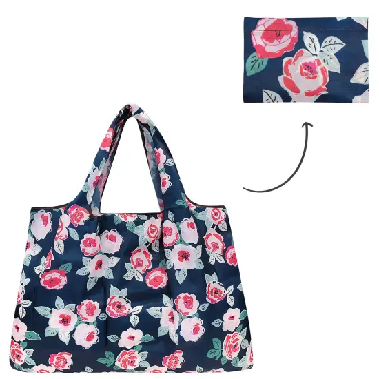 Wrapables Large Foldable Tote Nylon Reusable Grocery Bag Rose Floral {3}