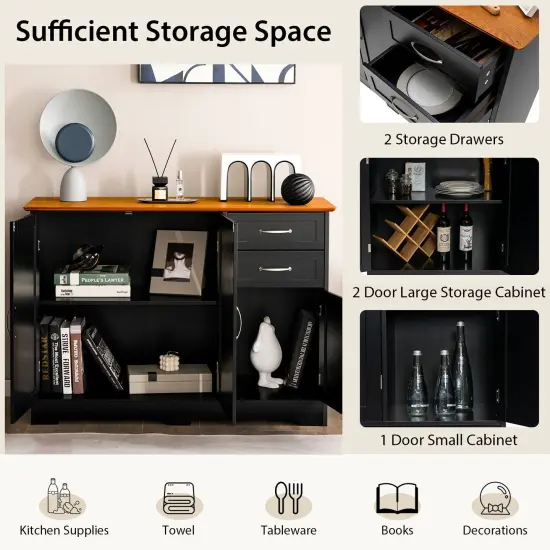 Buffet Storage Cabinet Kitchen Sideboard with 2 Drawers Black {3}