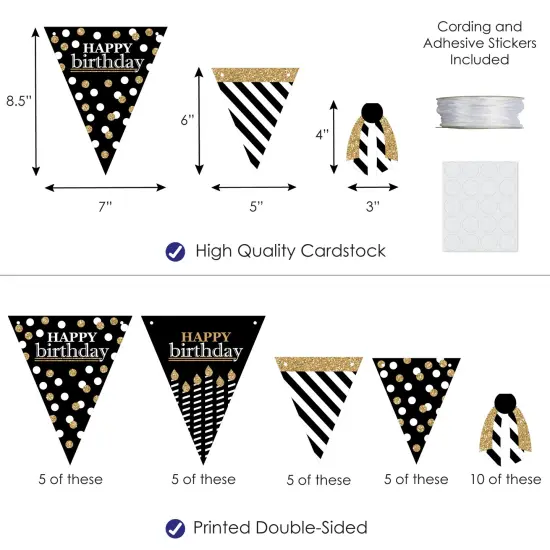 Big Dot of Happiness Adult Happy Birthday - Gold - DIY Birthday Party Pennant Garland Decoration - Triangle Banner - 30 Pieces {4}