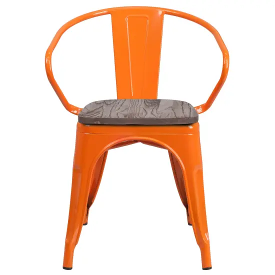 Emma and Oliver Metal Chair with Wood Seat and Arms Orange {2}