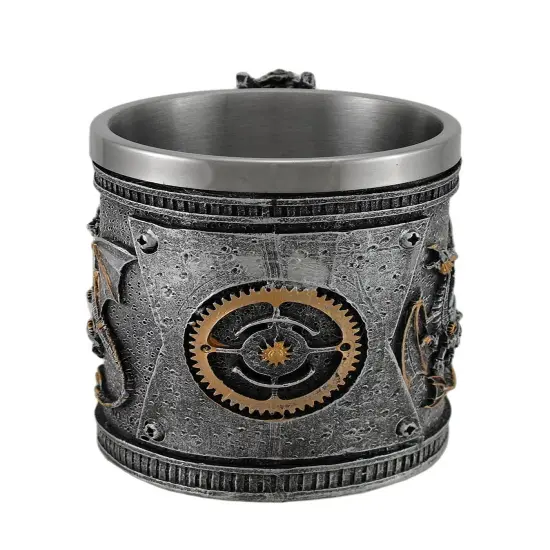 Steampunk Geared Dragon Stainless Steel Lined Silvered Tankard {4}