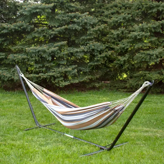 Northlight Striped Cotton Two Person Double Brazilian Hammock - 73" x 58.5" - Black and Brown {3}