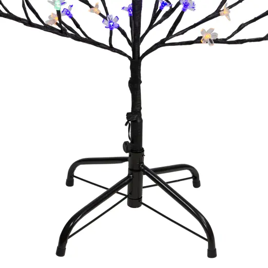 Northlight Pre-Lit Cherry Blossom Flower Artificial Tree - 4' - Multicolor LED Lights Black {5}