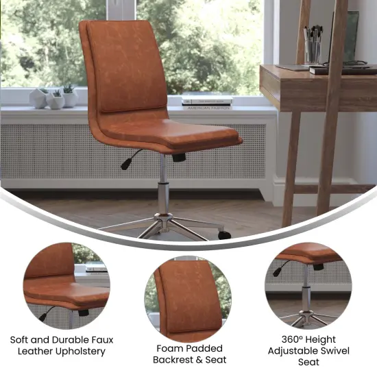 Merrick Lane Artemis Mid-Back Armless Home Office Chair with Height Adjustable Swivel Seat and Five Star Chrome Base Brown {2}