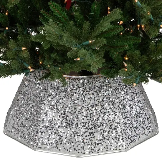 Northlight 26" Silver Sequins Hexagonal Christmas Tree Collar {7}