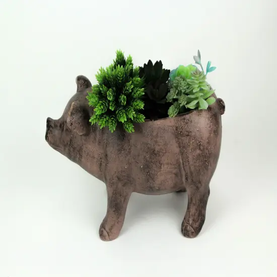 17 Inch Long Rustic Finish Smiling Pig Planter {4}