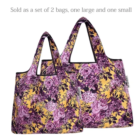 Wrapables Large & Small Foldable Tote Nylon Reusable Grocery Bags, Set of 2 Lavender Bloom {3}