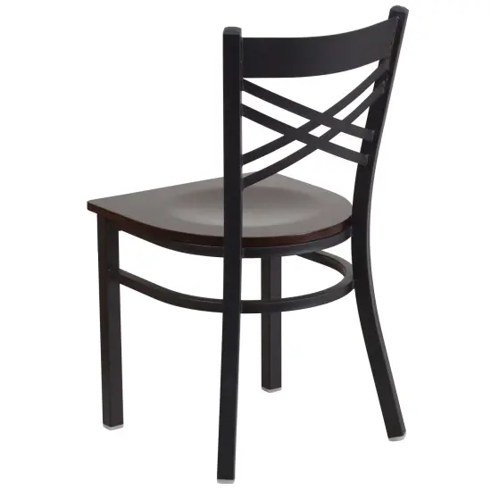 Emma and Oliver "X" Back Metal Restaurant Dining Chair Walnut/BlackMetal {4}