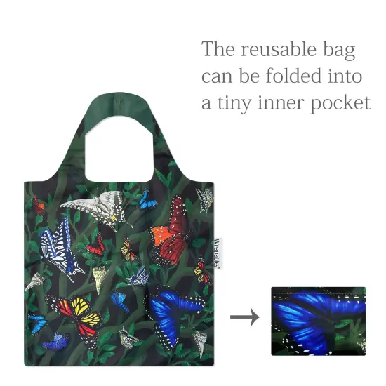 Wrapables Allybag Foldable & Lightweight Reusable Grocery Bag, Grab & Go Butterflies {4}