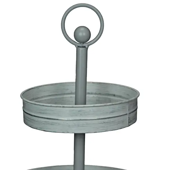 Metal Rustic Round Two Tier Country Farmhouse Tray Serving Stand {2}