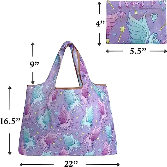 Wrapables Large Foldable Tote Nylon Reusable Grocery Bags, 3 Pack Elephant Owls Cats {12}